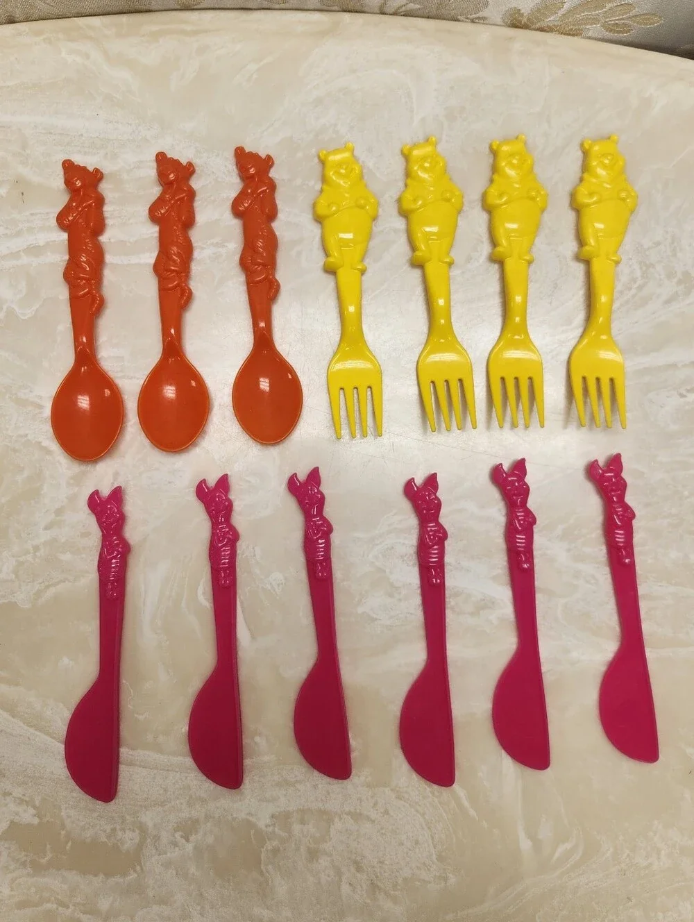 Vintage‎ Winnie the Pooh Plastic Toddler Cutlery Silverware 13 Pieces